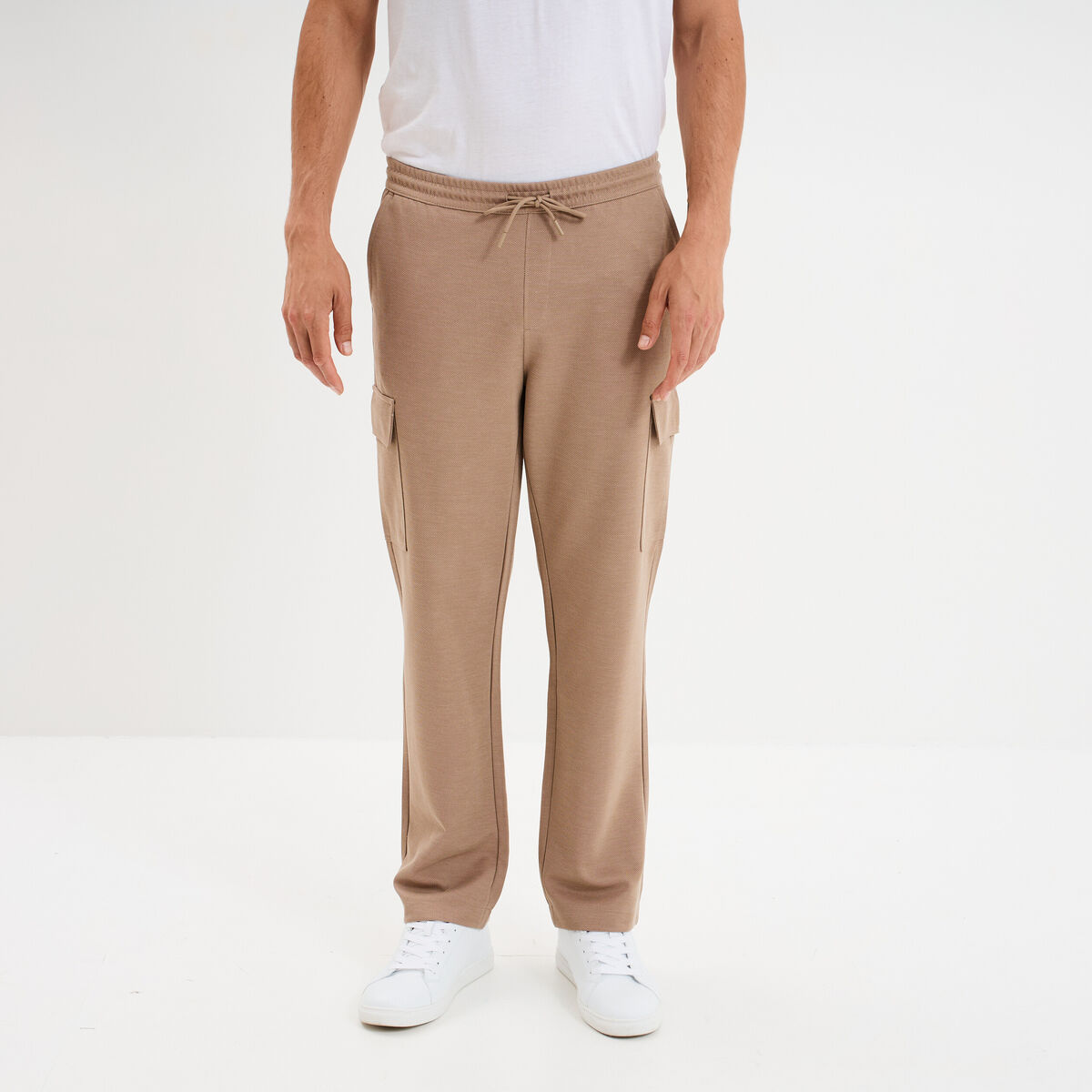 Pantalon cargo taille &eacute;lastiqu&eacute;e taupe homme