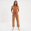 Combinaison pantalon cropped en velours beige femme