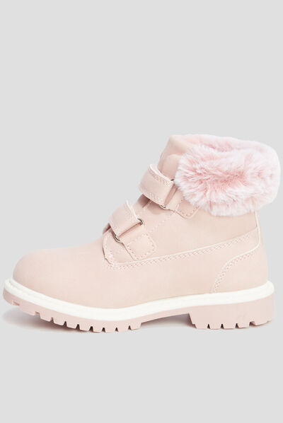 Bottines à scratchs et fourrure Trappeur rose fille
