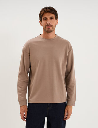 T-shirt col rond manches longues gris homme