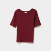 T-shirt col rond manches courtes coton bordeaux femme