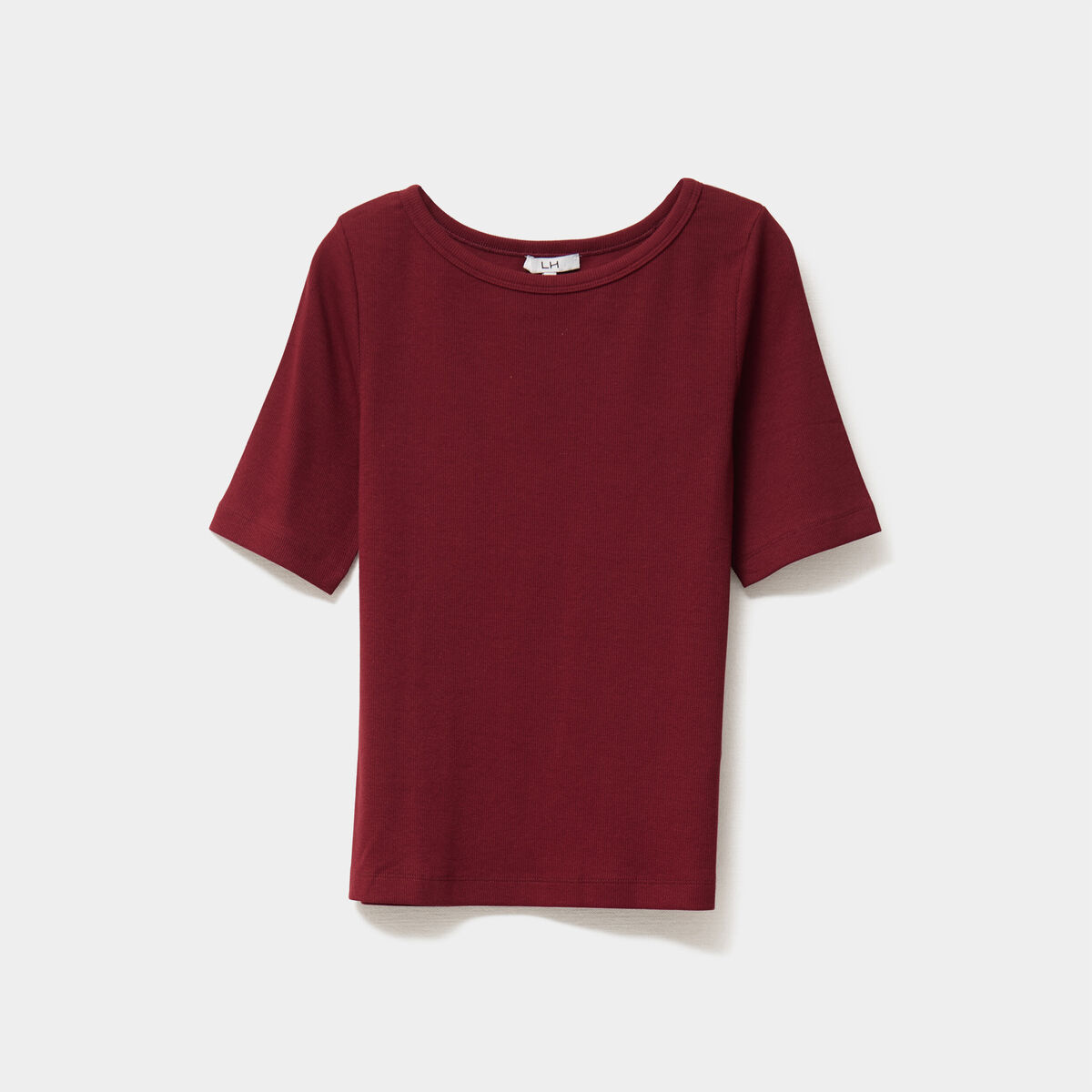 T-shirt col rond manches courtes coton bordeaux femme
