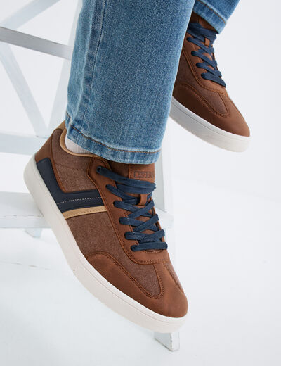 Tennis basses &agrave; lacets marron clair homme