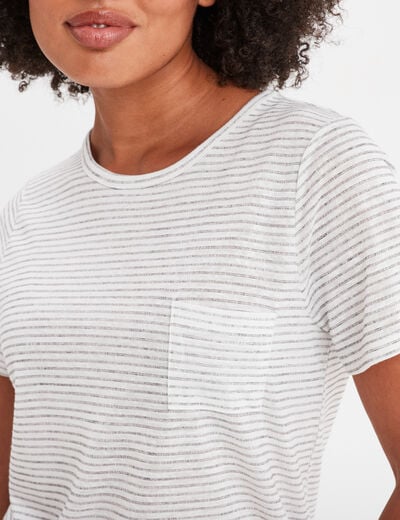 T-shirt col rond 1 poche manches courtes ecru femme
