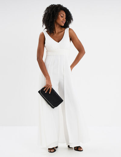 Combinaison pantalon avec voile jupe blanc femme