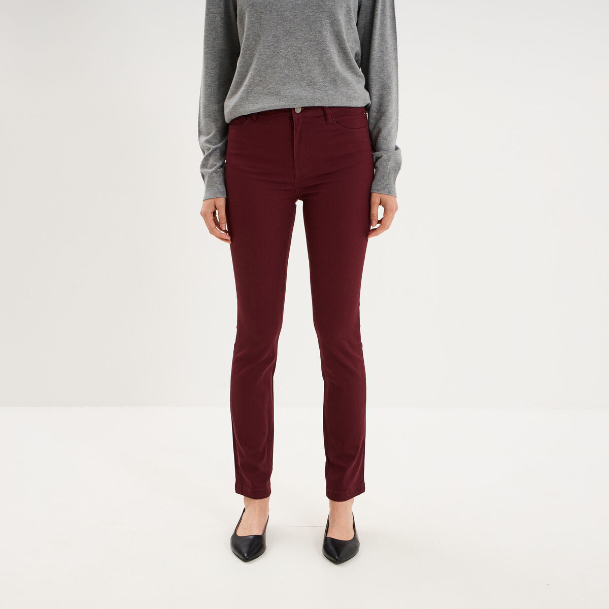 Pantalon slim stretch violet fonc&eacute; femme