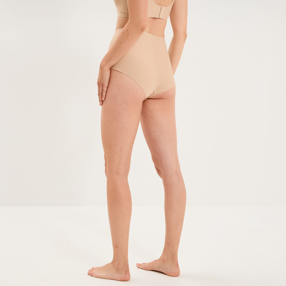 Culotte taille haute microfibre beige femme