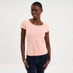 T-shirt coton col rond manches courtes rose poudr&eacute;e femme
