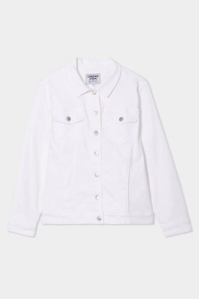 Veste courte en jean boutonn&eacute;e denim blanc femme grande taille