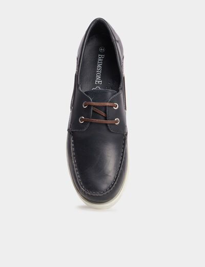 Chaussures bateau en cuir bleu marine homme