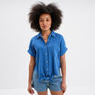 Chemise nouée manches courtes gaze coton bleu foncé femme
