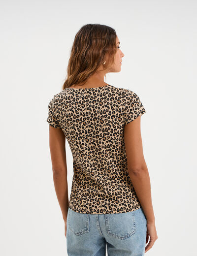 T-shirt coton imprim&eacute; coupe ajust&eacute;e sable femme