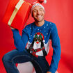 Pull de No&euml;l col rond bleu homme