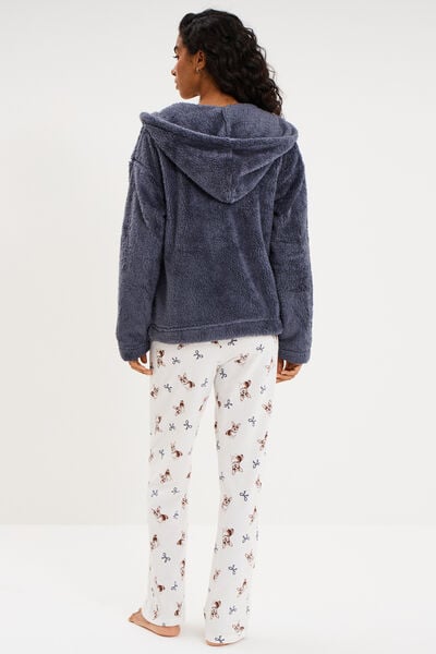 Ensemble pyjama 3 pi&egrave;ces veste polaire ecru femme