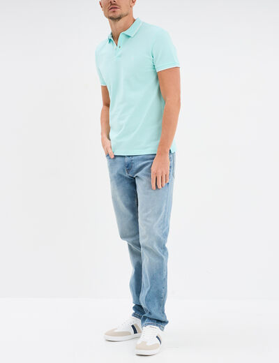 Polo manches courtes bords contrastés bleu turquoise homme