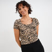 T-shirt coton imprimé coupe ajustée sable femme
