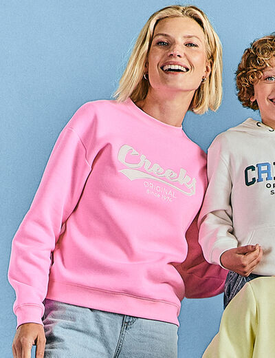 Sweat col rond manches longues Creeks rose fluo femme