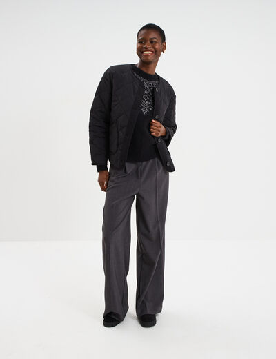 Doudoune boutonnée col rond noir femme