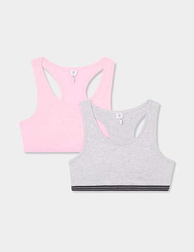 Lot 2 brassières effet côtelé coton rose fluo fille