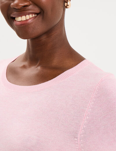 Pull manches courtes col rond rose clair femme