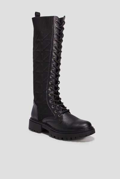 Bottes bi-matière à lacets noir femme