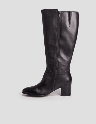 Bottes à talons en cuir noir femme