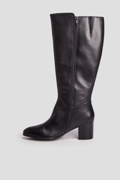 Bottes à talons en cuir noir femme