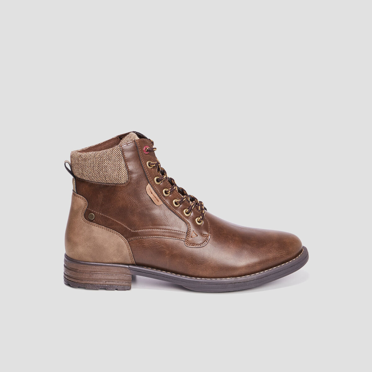 Bottines &agrave; lacets bi-mati&egrave;res marron homme
