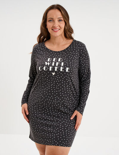 Chemise de nuit manches longues gris fonc&eacute; femme grande taille