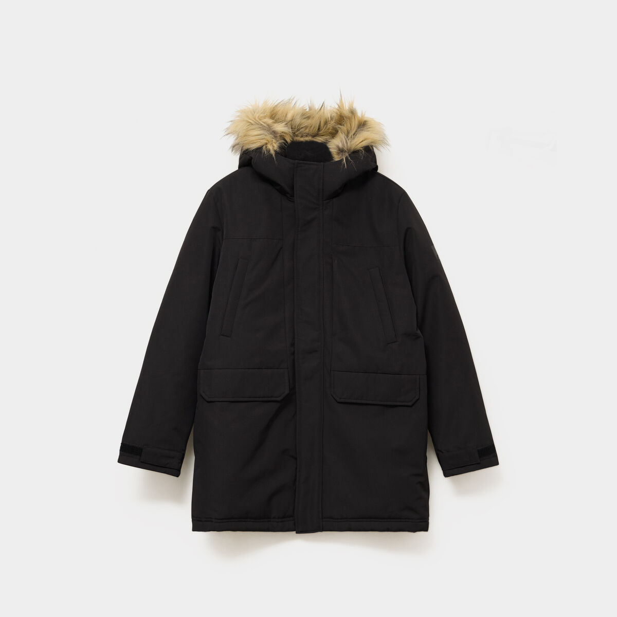 Parka &agrave; capuche fausse fourrure noir homme