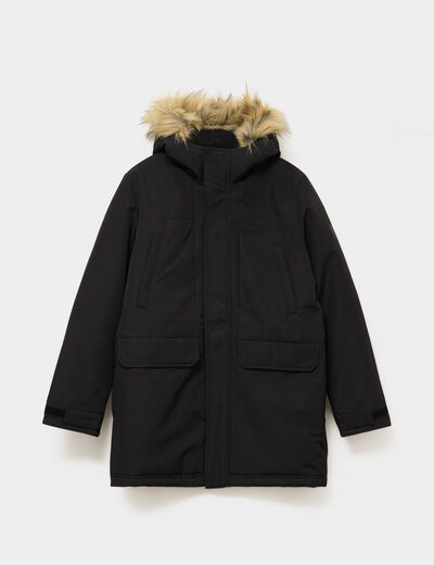 Parka &agrave; capuche fausse fourrure noir homme
