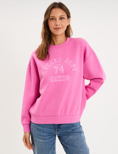Sweat col rond manches longues rose fushia femme