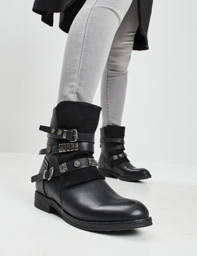 Bottines avec boucles et clous noir femme