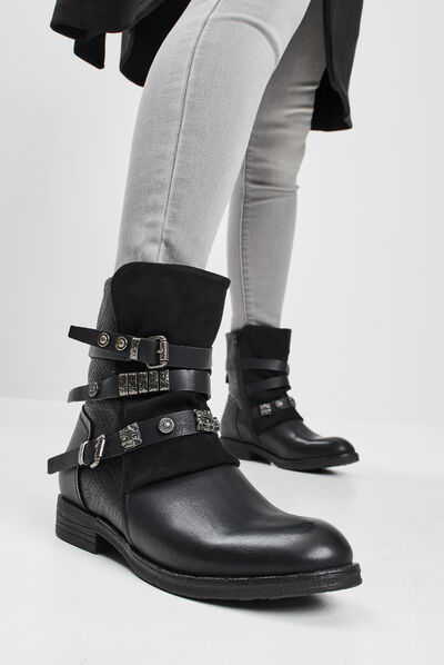 Bottines avec boucles et clous noir femme
