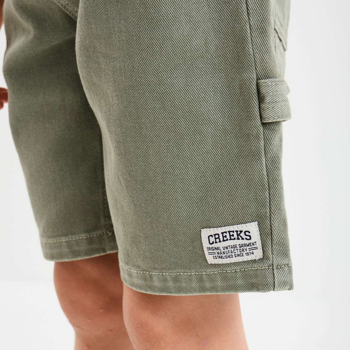 Bermuda large taille élastiquée coton vert kaki garçon