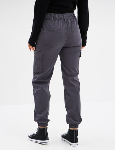 Pantalon cargo taille haute ajustable gris foncé femme