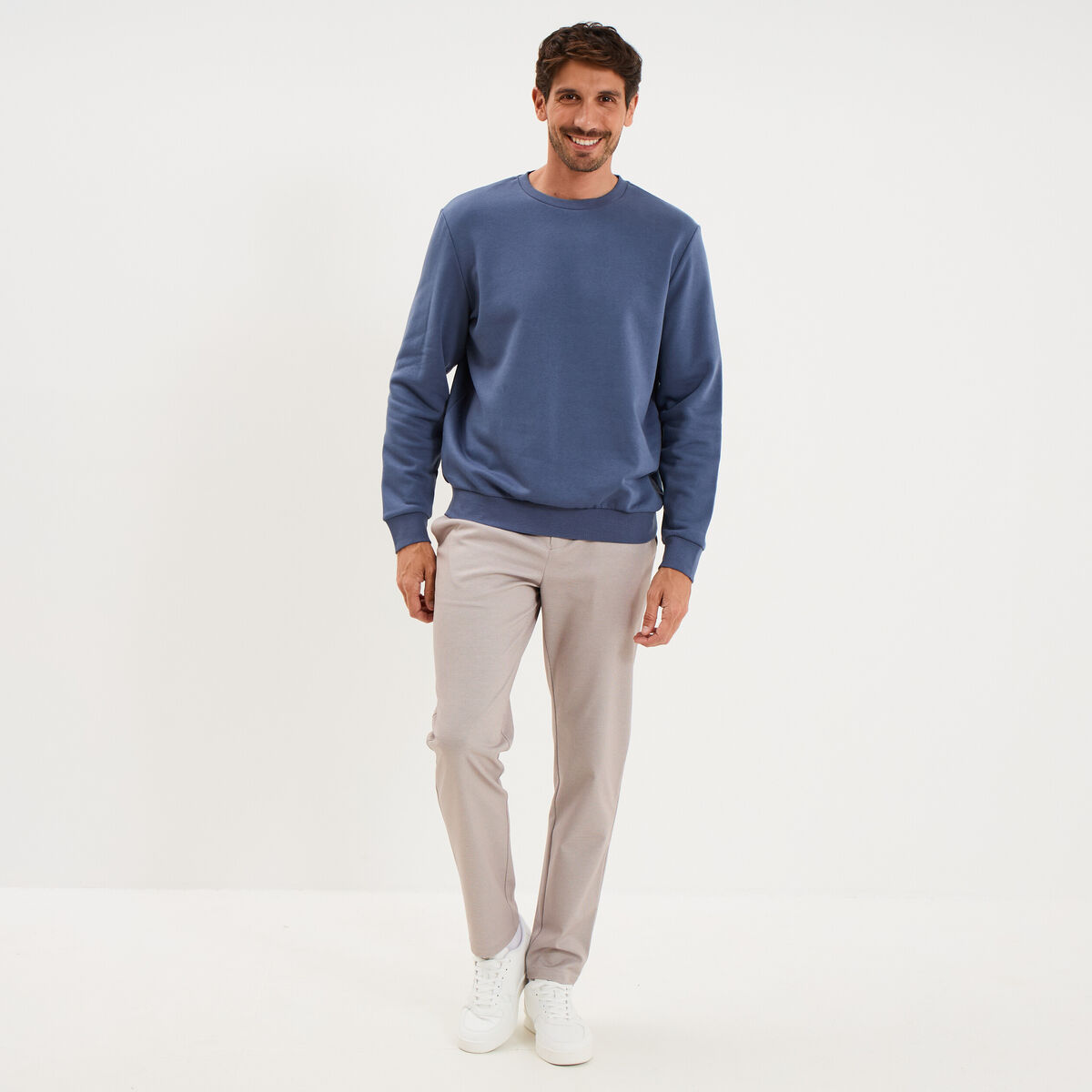 Sweat molleton col rond bleu lavande homme