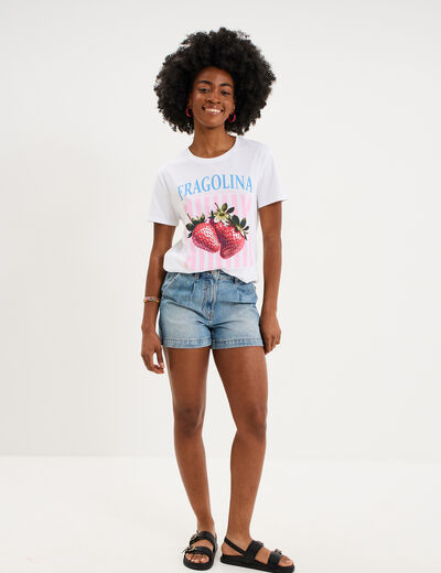 Short en jean avec pinces coton denim double stone femme