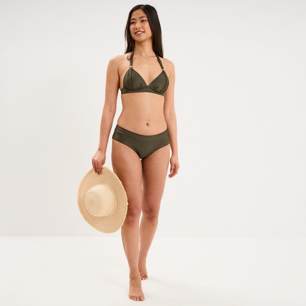 Bas de maillot de bain shorty vert kaki femme