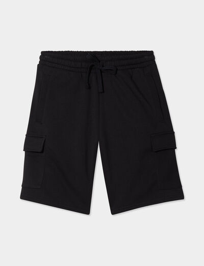 Bermuda cargo molleton taille &eacute;lastiqu&eacute;e noir homme