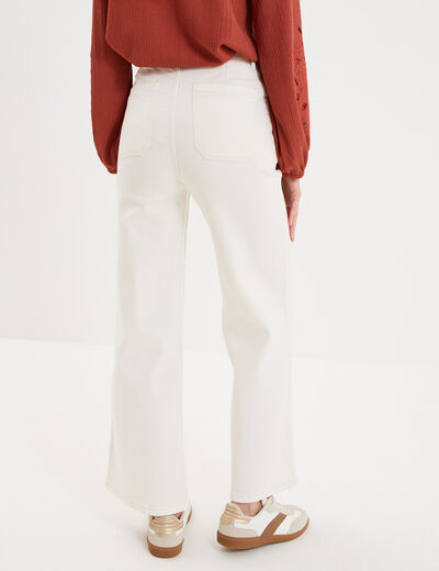 Pantalon cropped large &agrave; pont ecru femme