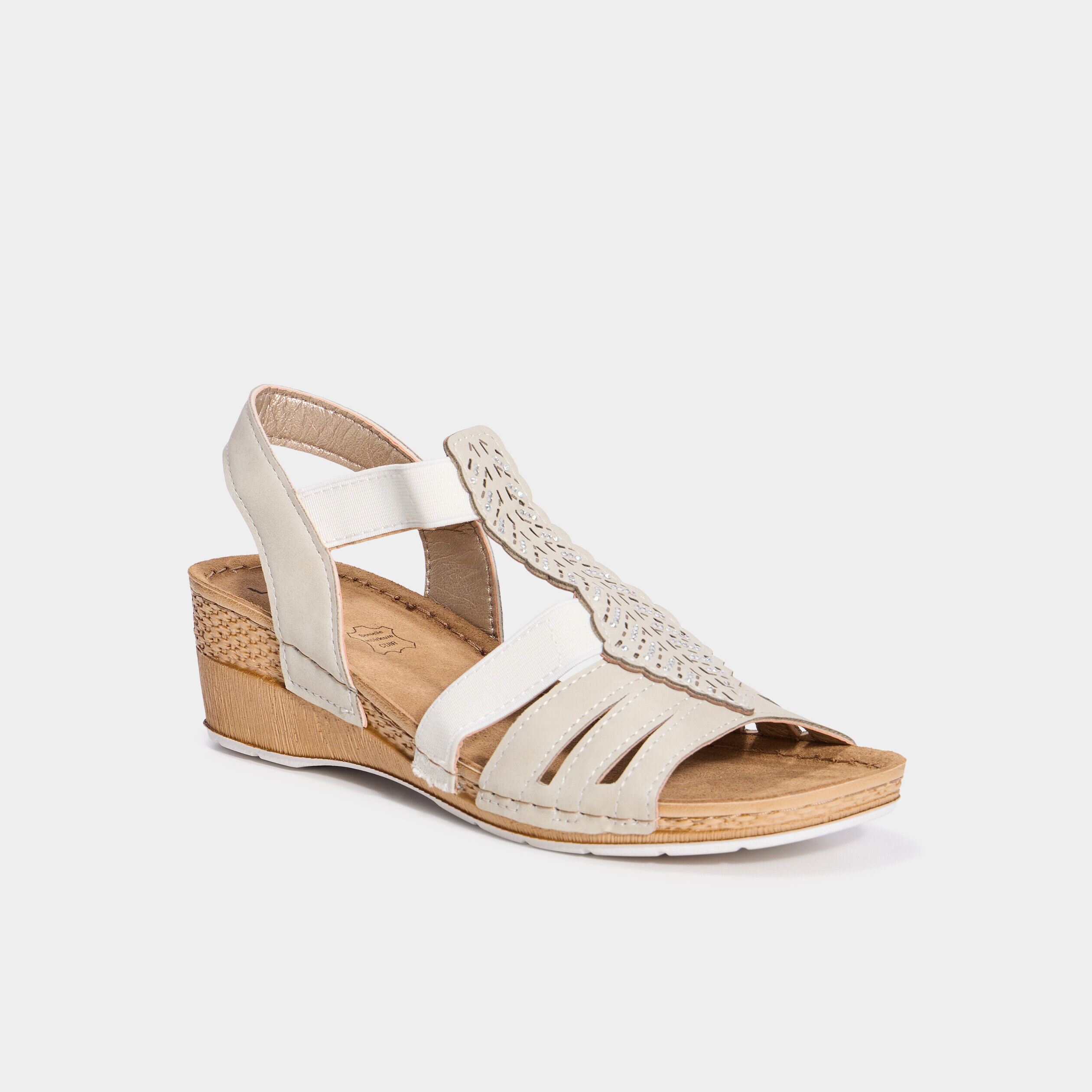 Sandales compensées pied large blanc femme LH