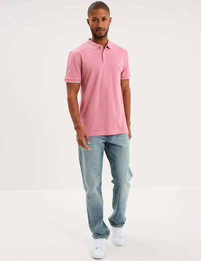 Polo piqu&eacute; coton manches courtes rose homme