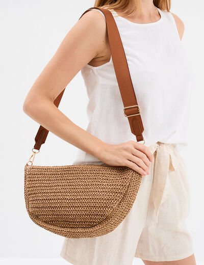 Sac demi-lune effet tressé sable femme