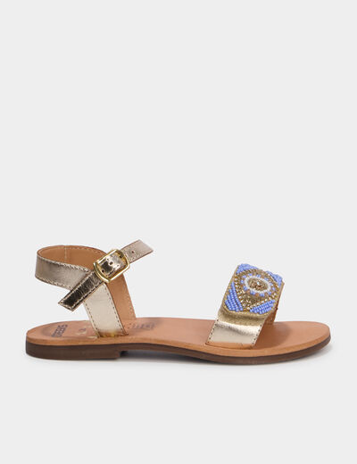 Sandales avec perles en cuir jaune or fille