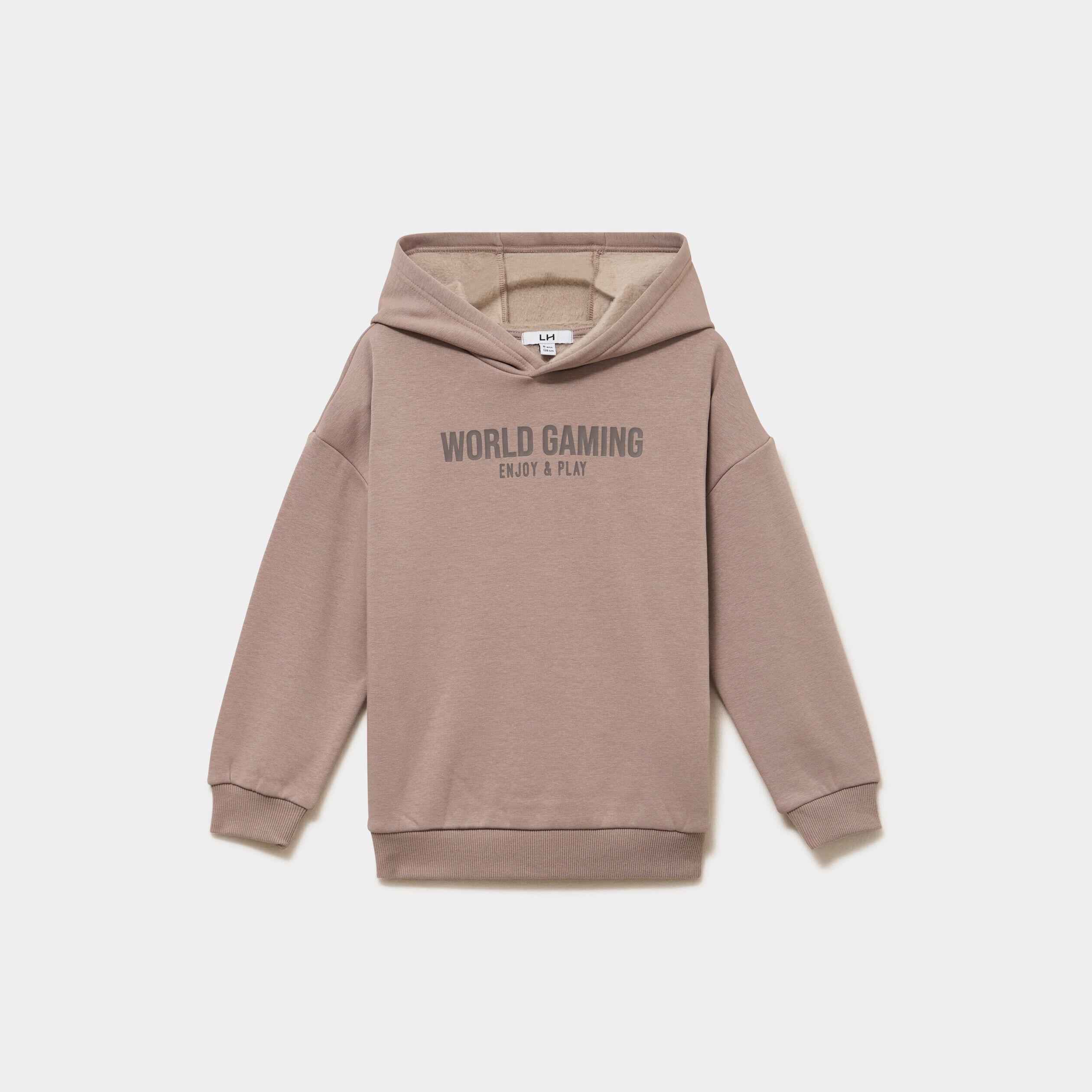 Sweat hoodie doublé à capuche oversize taupe garçon LH