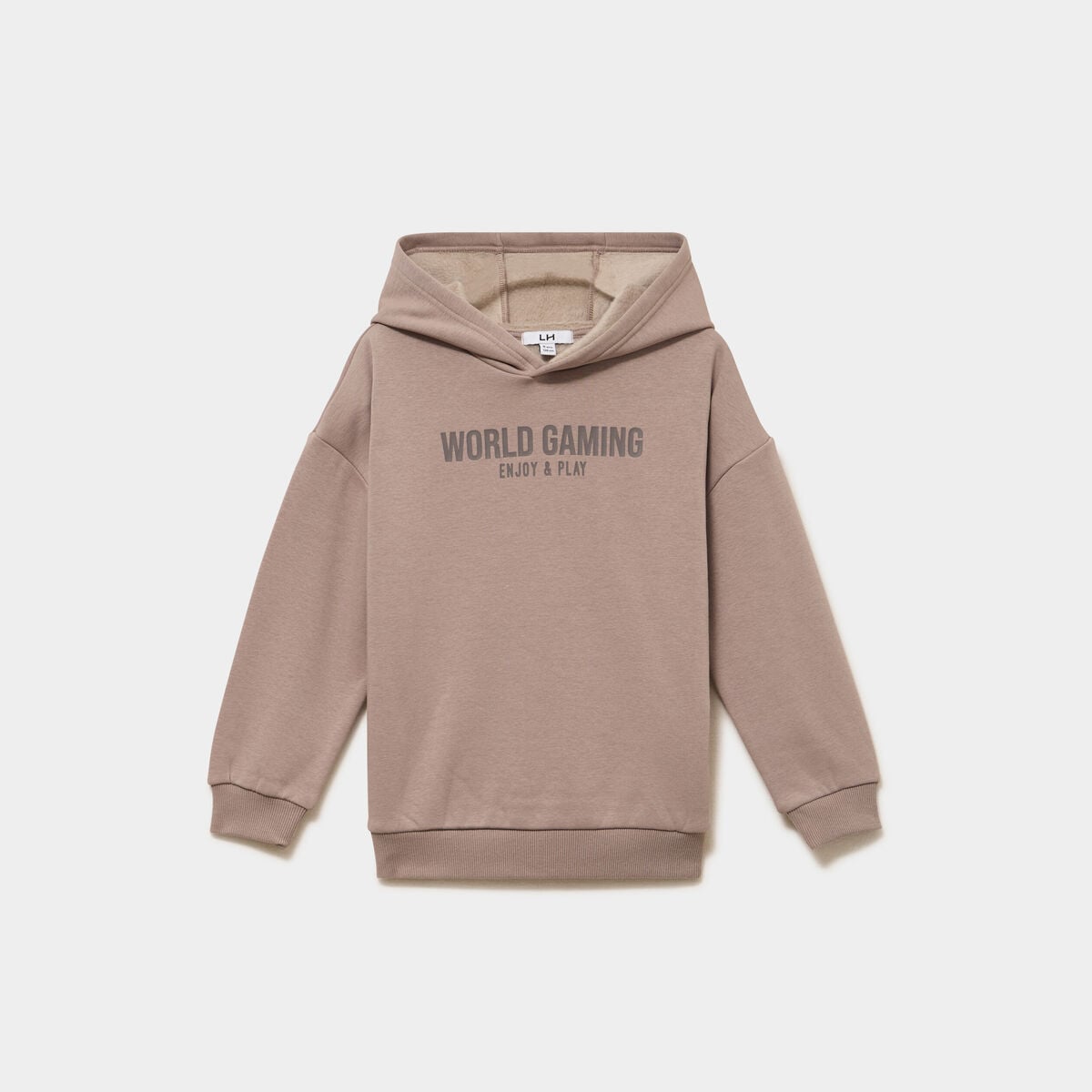 Sweat hoodie doubl&eacute; &agrave; capuche oversize taupe gar&ccedil;on