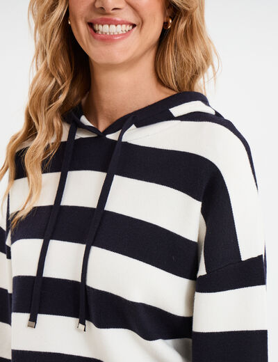 Pull à capuche manches longues bleu marine femme