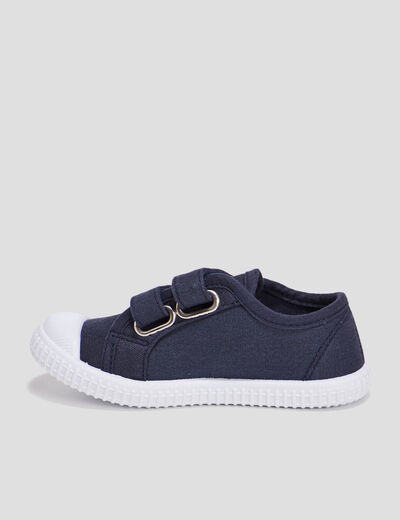 Tennis en toile bout renforc&eacute; &agrave; scratchs bleu marine gar&ccedil;on