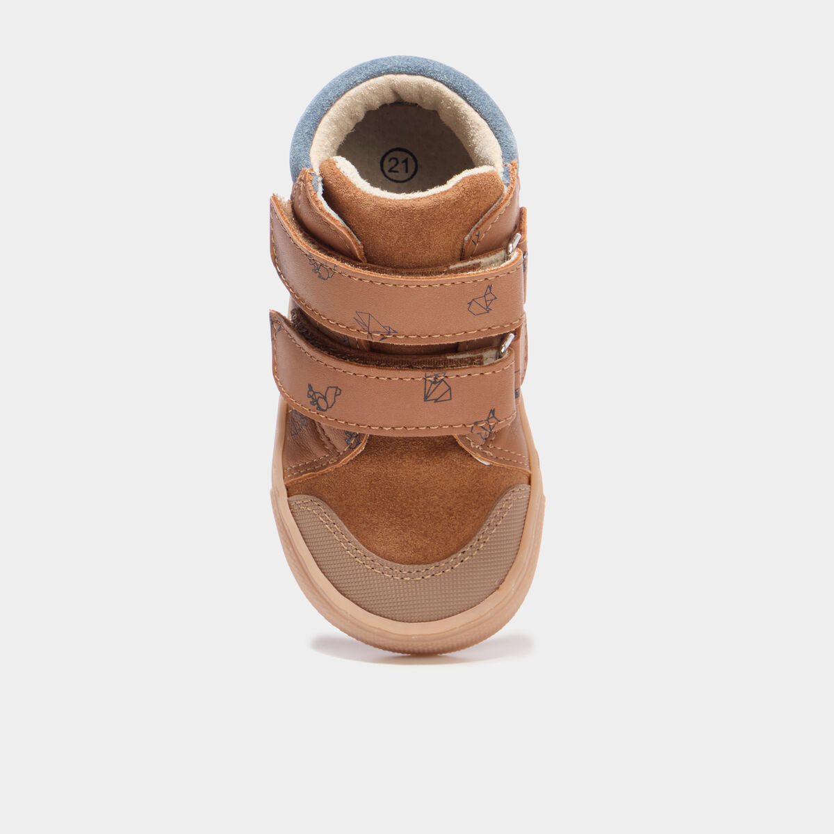 Bottillons &agrave; scratchs cuir bout renforc&eacute; camel b&eacute;b&eacute; gar&ccedil;on